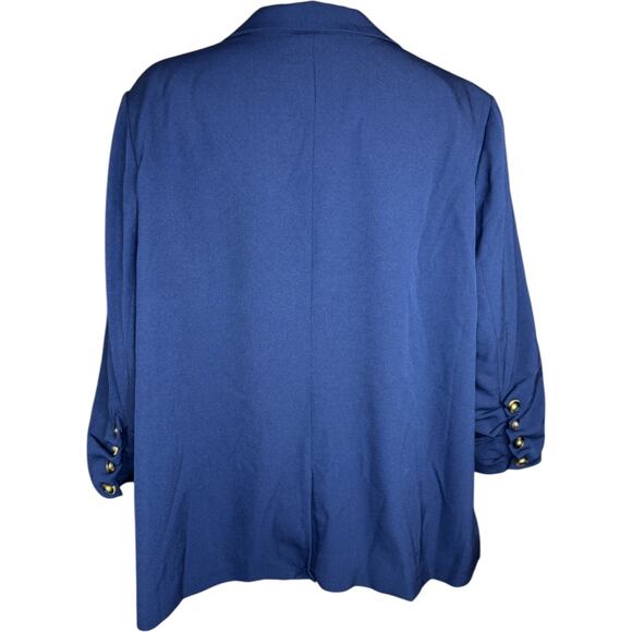 Studio Park X Amy Stran Ruched 3/4 Sleeve Blazer Navy 1X Career Button-Front - Picture 8 of 11